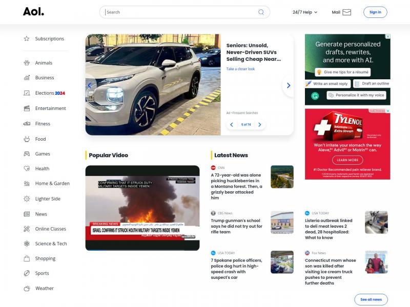 【AOL】美国势力很大的网络媒体公司和门户网站<b>※</b>2024年07月21日网站截图