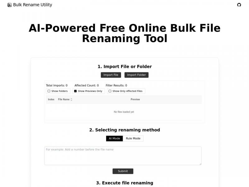 【在线文件重命名】人工智能支持的免费在线批量文件重命名工具<b>※</b>2024年01月22日网站截图