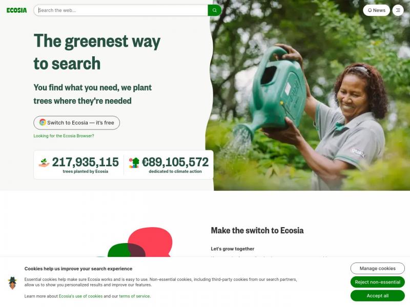 【Ecosia】Ecosia - the search engine that plants trees<b>※</b>2024年10月28日网站截图