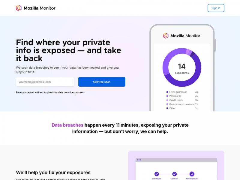 【信息泄露查询】Firefox Monitor-邮件信息泄露查询<b>※</b>2024年11月06日网站截图