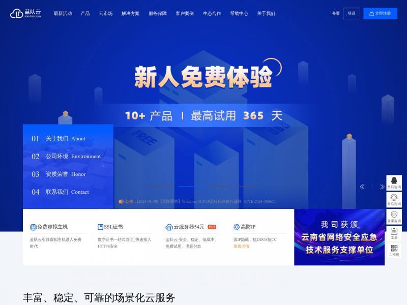 【蓝队云】领先的云服务器、服务器租用托管、域名注册提供商 - 蓝队云<b>※</b>2024年11月07日网站截图