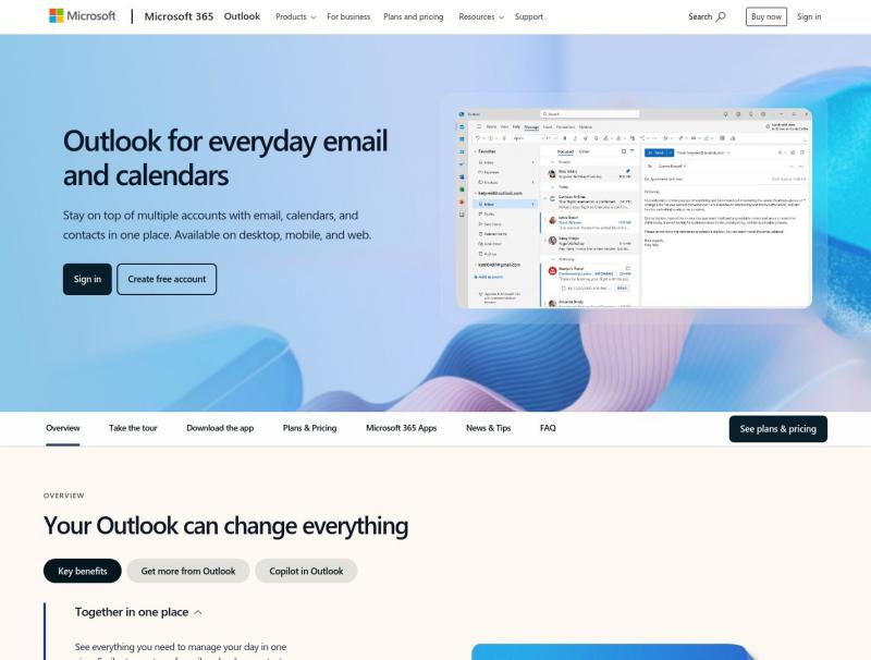 【Outlook】Outlook - 来自 Microsoft 的免费个人电子邮件和日历<b>※</b>2024年10月11日网站截图