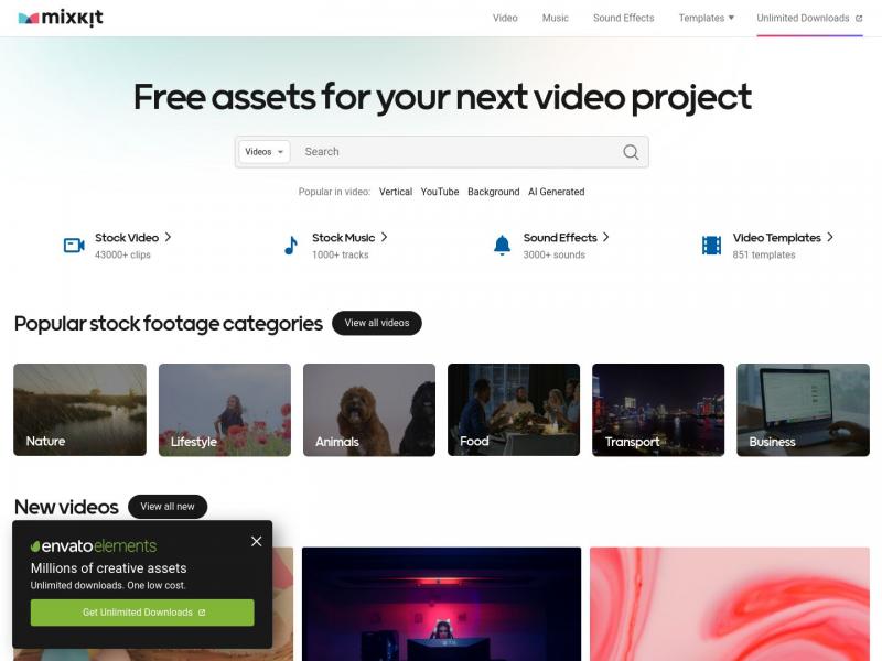 【Mixkit】为您的下一个视频项目提供令人惊叹的资源<b>※</b>2024年03月07日网站截图