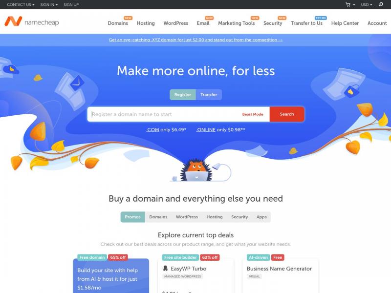 【Namecheap】域名购买 Buy domain name - Cheap domain names from $1.37 - Namecheap<b>※</b>2024年11月01日网站截图