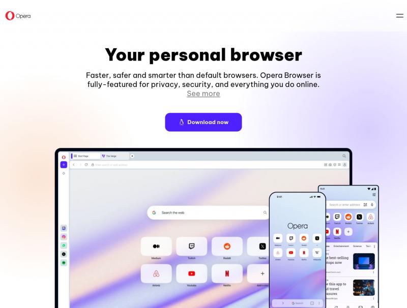 【Opera浏览器】Opera 网页浏览器 | 更快速、更安全、更智能 | Opera<b>※</b>2024年10月26日网站截图