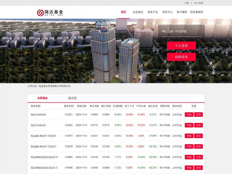 【瑞达基金】瑞达基金管理有限公司<b>※</b>2024年11月02日网站截图