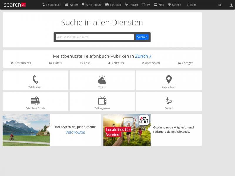 【瑞士搜索】Die Schweizer Suchmaschine - search.ch<b>※</b>2024年11月10日网站截图