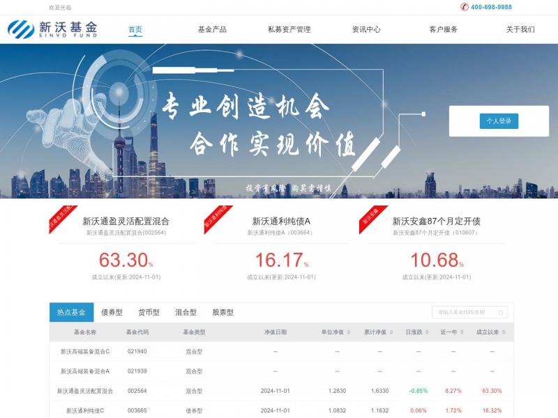 【新沃基金】新沃基金管理有限公司<b>※</b>2024年11月02日网站截图