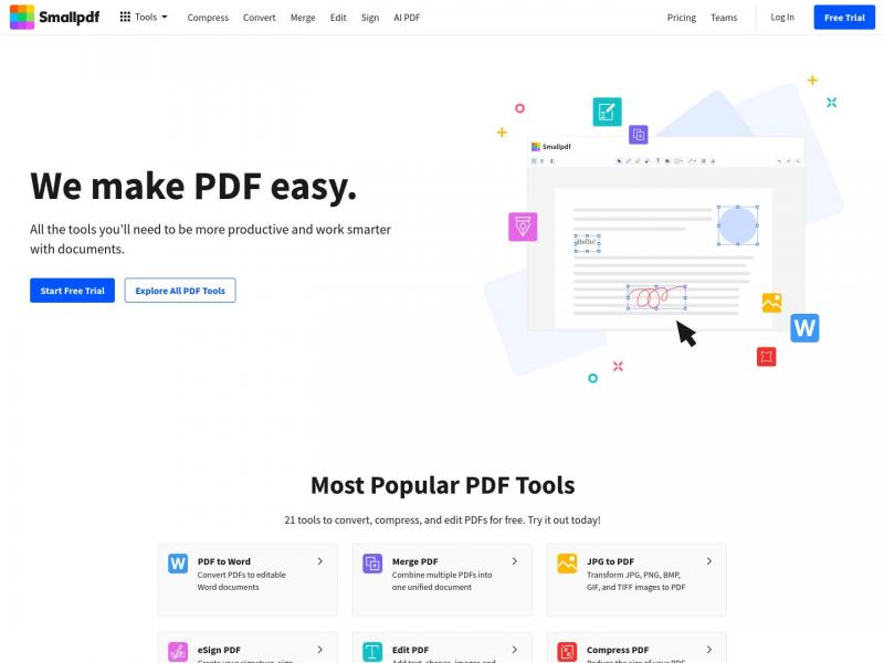 【Smallpdf】Smallpdf.com - A Free Solution to all your PDF Problems<b>※</b>2024年10月24日网站截图
