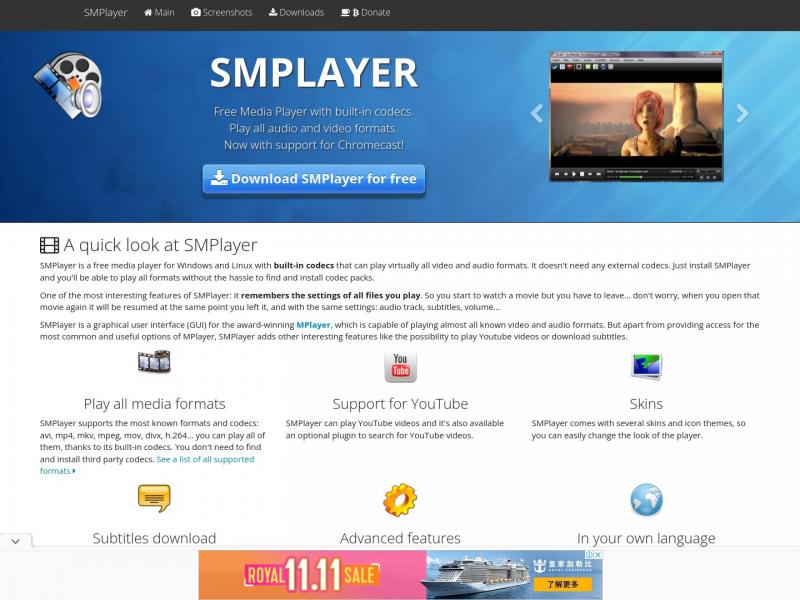 【SMPlayer】适用于Windows和Linux的免费媒体播放器_SMPlayer官方网站<b>※</b>2024年11月09日网站截图