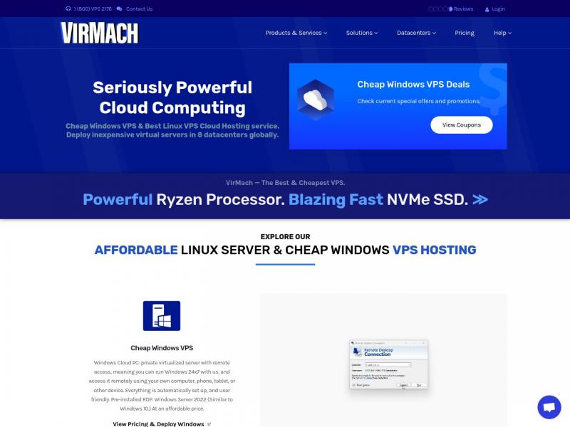 【virmach】Cheap Windows VPS & Linux VPS - VirMach.com | The Best & Cheapest VPS Cloud Hosting<b>※</b>2024年10月22日网站截图