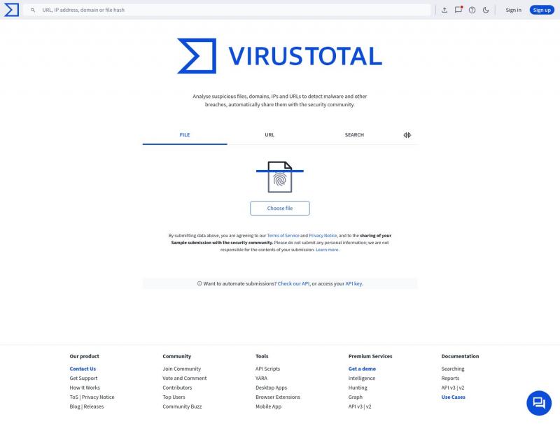 【VirusTotal】免费在线病毒检测VirusTotal<b>※</b>2024年11月06日网站截图